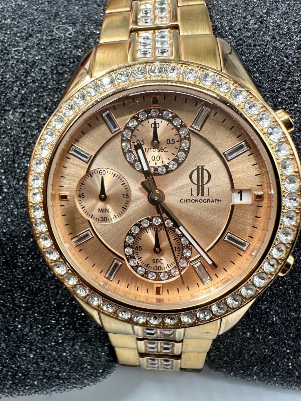 Jennifer Lopez Watch Women Rose Gold Tone Chronograph Date New Battery 6.75"
